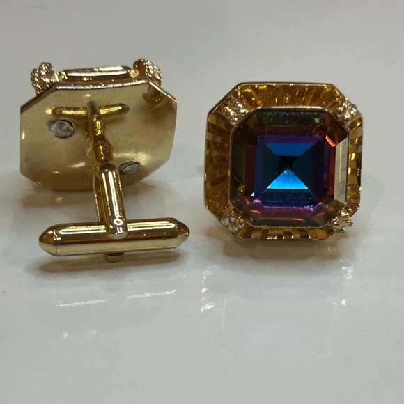 Art Deco faceted watermelon Rivoli gold tone cuff links old money elegant classy - Picture 2 of 4